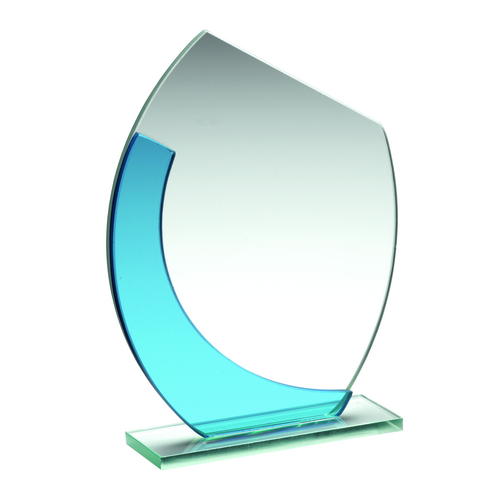 Jade Blue Glass Oval Plaque With Angled Top