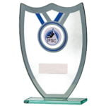 Blue Finish Shield Glass Trophy