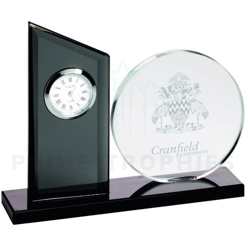 Clear Glass Award with Black Clock