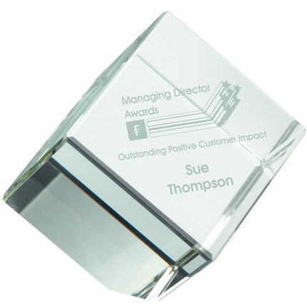 Clear Glass Cube Paperweight in a presentation Box