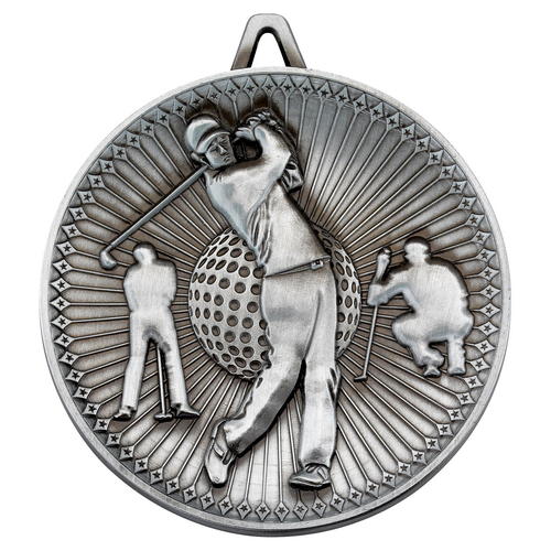 Golf Deluxe Medal – Antique Silver 2.35in