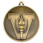 60mm Victory Torch Deluxe Medal – Antique Gold     2.35in