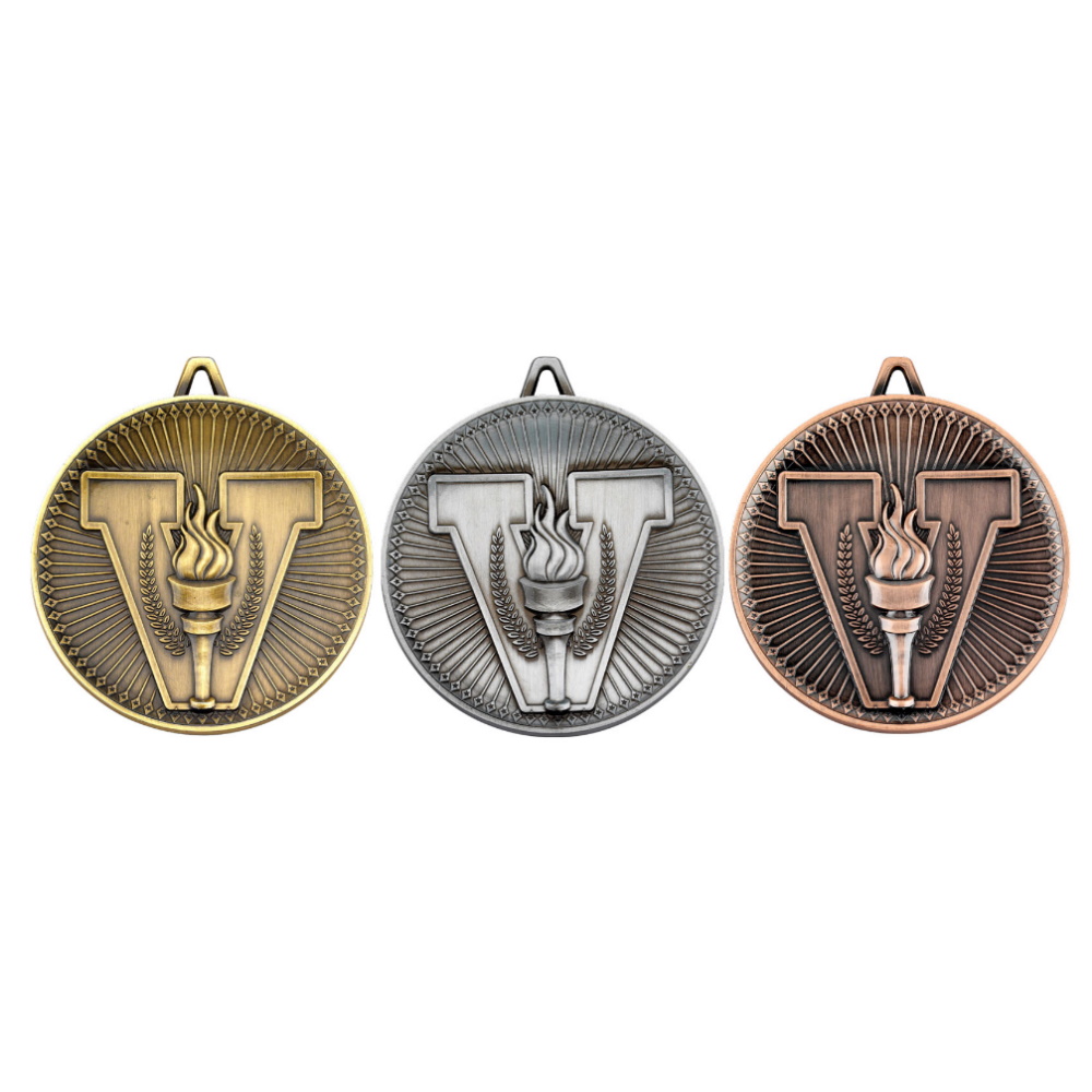 60mm Victory Torch Deluxe Medal – Antique Gold 2.35in