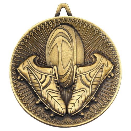 60mm Rugby Deluxe Medal – Antique Gold 2.35in