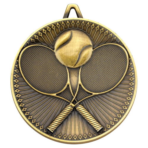 60mm Deluxe Tennis Medal – Antique Gold 2.35in