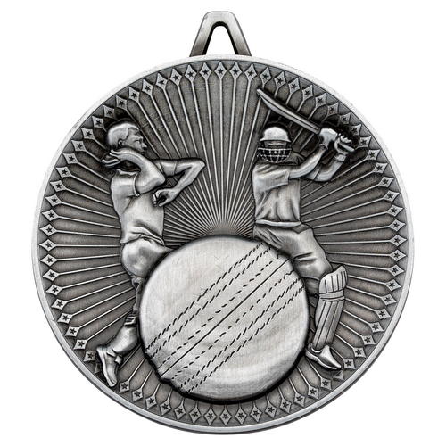 60mm Cricket Deluxe Medal – Antique Silver 2.35in