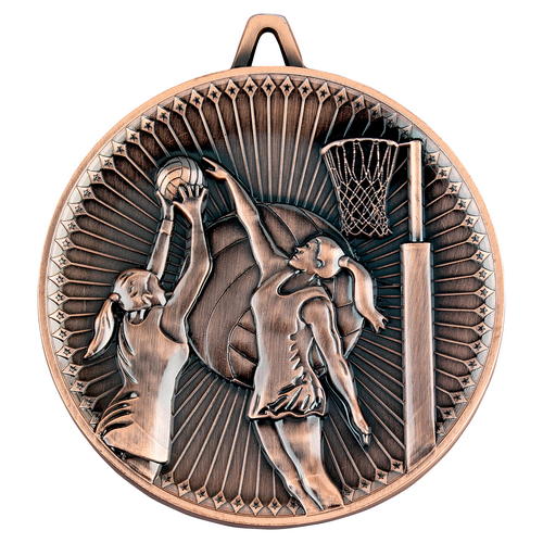 60mm Netball Deluxe Medal – Bronze 2.35in