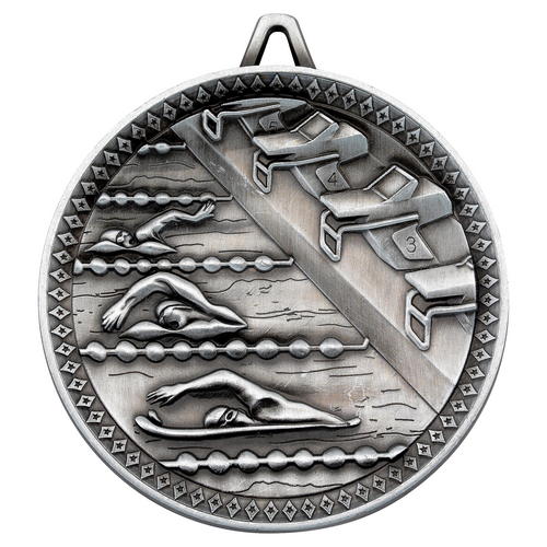 60mm Swimming Deluxe Medal – Antique Silver 2.35in