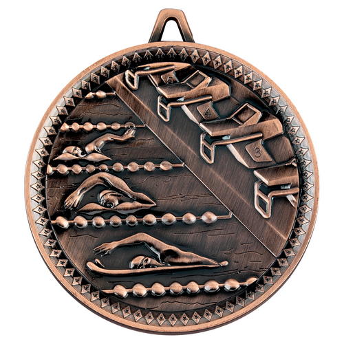 60mm Swimming Deluxe Medal – Bronze 2.35in