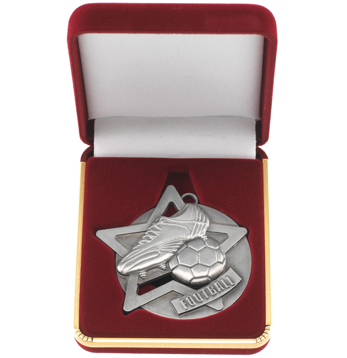 Football Star Medal in Box Silver