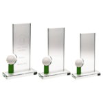 Clear & Green Glass Rectangle Award with a Golf Ball