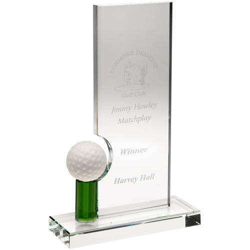 Clear & Green Glass Rectangle Award with a Golf Ball