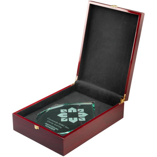 JP01-4Jade Glass Diamond in a Quality Wood Box