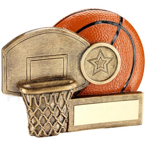 Brz/orange Basketball and Net Chunky Flatback Trophy