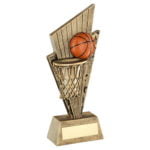 Basketball and Net on Pointed Backdrop Trophy