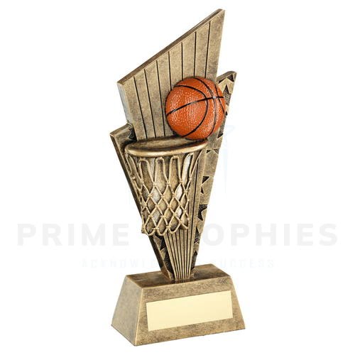 Basketball and Net on Pointed Backdrop Trophy