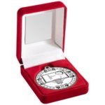 Red Velvet Box and 50mm Medal Basketball Trophy – Silver 3.5in