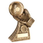 Football and Goalkeeper Glove on Net Base Trophy