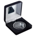 Black Velvet Box and 60mm Medal Football Trophy – Antique Silver