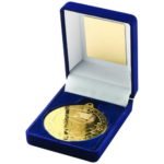 50mm Football Medal in a Blue Velvet Box