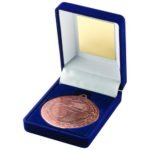 Blue Velvet Box and 50mm Medal Football Trophy – Bronze