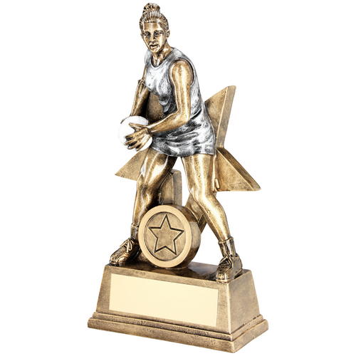 Female Netball Figure Trophy with Star Backing