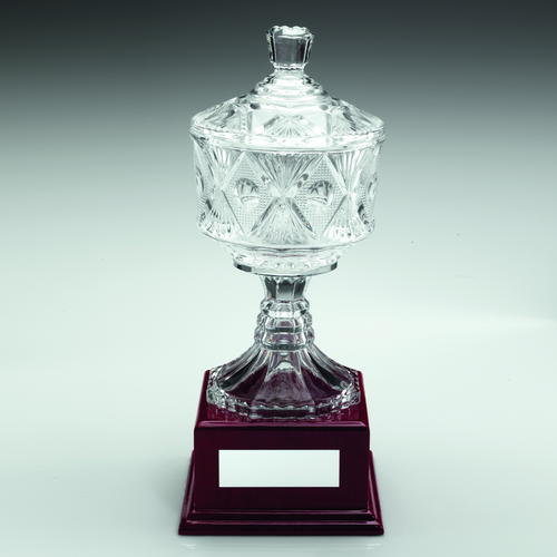 Clear Glass Cup on Wood Base Trophy