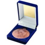 Blue Velvet Box and 50mm Medal Hockey Trophy – Bronze 3.5in