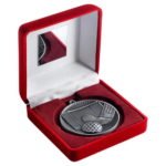 Red Velvet Box and 60mm Medal Hockey Trophy – Antique Silver – 4in