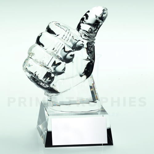 Clear Glass 'Thumbs Up' Trophy