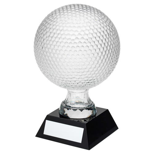 Clear Glass Golf Ball Trophy on Black Base