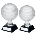 Clear Glass Golf Ball Trophy on Black Base