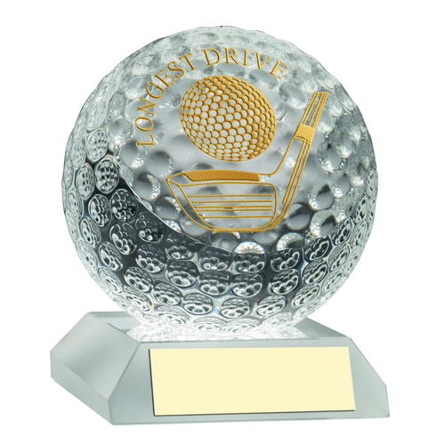 Longest Drive Clear Glass Golf Ball Trophy