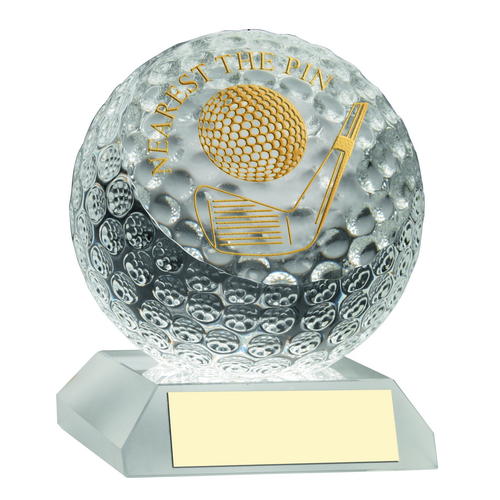 Nearest the Pin Clear Glass Golf Ball Trophy