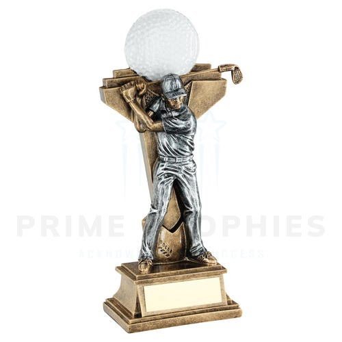 Male Golf Figure Trophy With Ball on Backdrop