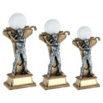 Male Golf Figure Trophy with Ball on Backdrop