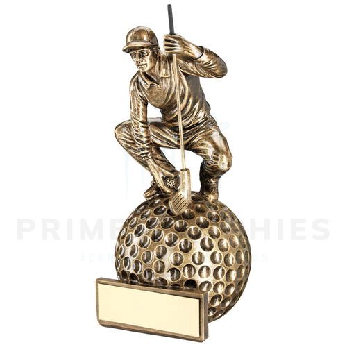 'Crouching' Golfer on Ball Base Trophy