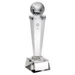 Clear Glass Column Golf Trophy With Lasered Image