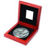 Rosewood Box and 70mm Medallion Golf Trophy – Antique Silver