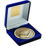 Blue Velvet Box and 70mm Medallion Golf Trophy – Nearest the Pin