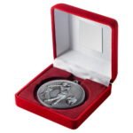 Red Velvet Box and 60mm Medal Golf Trophy – Antique Silver