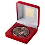 Red Velvet Box and 60mm Medal Golf Trophy – Bronze