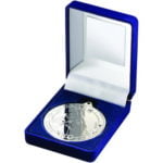 Blue Velvet Box and 50mm Medal Horse Trophy – Silver