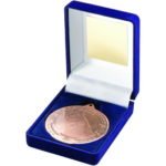 Blue Velvet Box and 50mm Medal Horse Trophy – Bronze