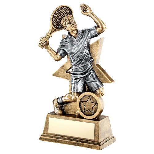 Male Tennis Figure Trophy with a Star Backing