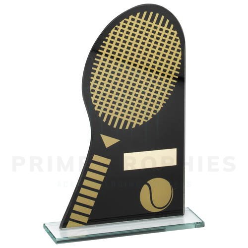 Printed Glass Racket & Ball Tennis Trophy