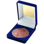 Blue Velvet Box and 50mm Medal Tennis Trophy – Bronze