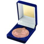 Blue Velvet Box and 50mm Medal Badminton Trophy – Bronze – 3.5in