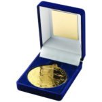 Blue Velvet Box and 50mm Medal Swimming Trophy – Gold