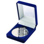 Blue Velvet Box and 50mm Medal Swimming Trophy – Silver